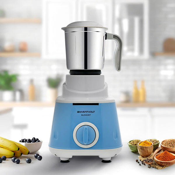 BharatVolt Blendjet Mixer Grinder | 500W Turbo Motor | 3 Stainless Steel Jars | Overload Protection, Leak Proof Lids, 3 Speed & Pulse Function | Kitchen Appliance
