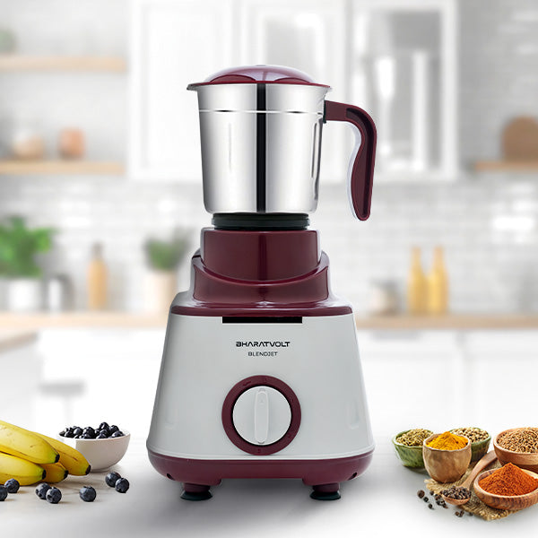 BharatVolt Blendjet Mixer Grinder | 500W Turbo Motor | 3 Stainless Steel Jars | Overload Protection, Leak Proof Lids, 3 Speed & Pulse Function | Kitchen Appliance