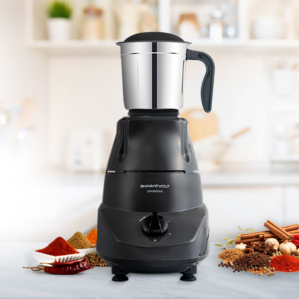 BharatVolt Spinova Mixer Grinder | 500W Turbo Motor | 3 Stainless Steel Jars | Overload Protection, Leak Proof Lids, 3 Speed & Pulse Function | Kitchen Appliance