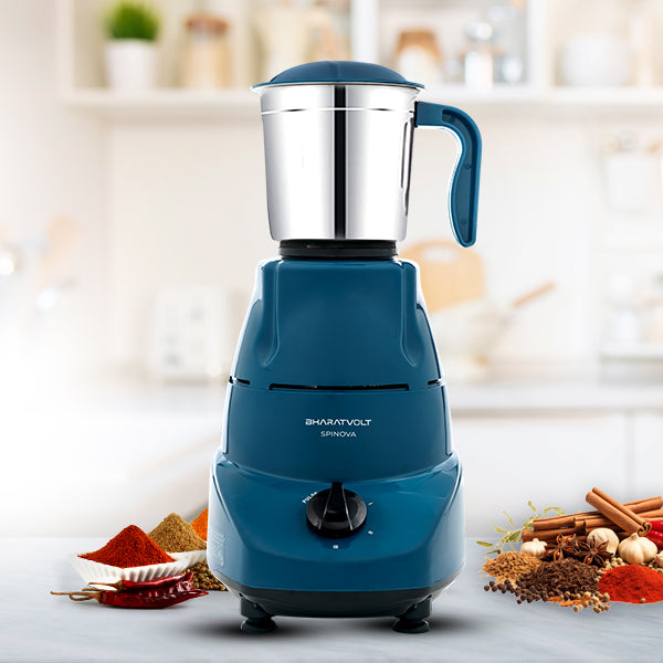 BharatVolt Spinova Mixer Grinder | 500W Turbo Motor | 3 Stainless Steel Jars | Overload Protection, Leak Proof Lids, 3 Speed & Pulse Function | Kitchen Appliance