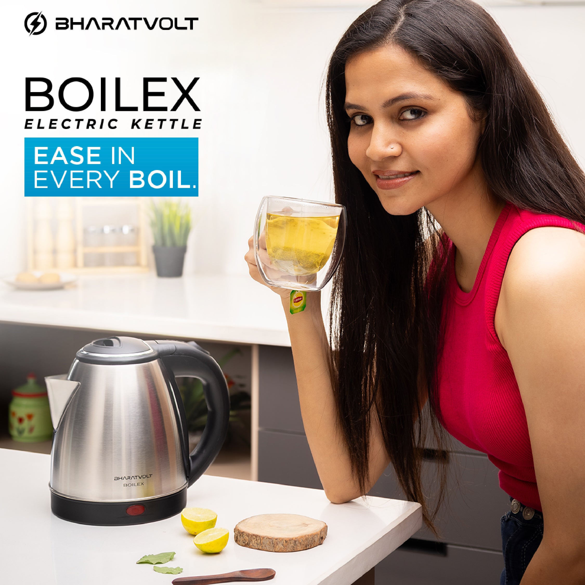 BharatVolt Boilex Electric Kettle | Stainless Steel Body| 1350 Watt | 1.5 Litre | Auto Shut-Off, Cool Touch Handle | Silver & Black | Home & Kitchen Appliance