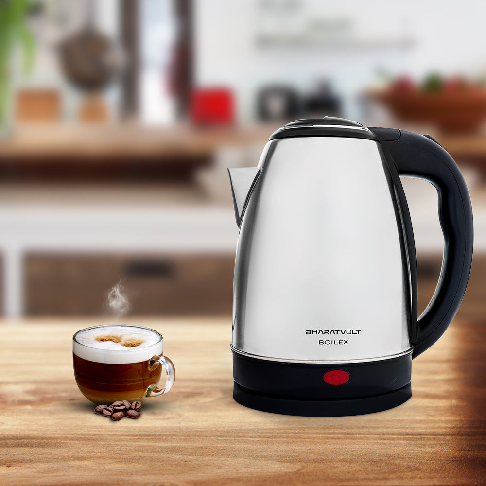 BharatVolt Boilex Electric Kettle | Stainless Steel Body| 1350 Watt | 1.8 Litre | Auto Shut-Off, Cool Touch Handle | Silver & Black | Home & Kitchen Appliance