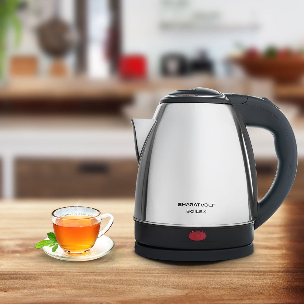 BharatVolt Boilex Electric Kettle | Stainless Steel Body| 1350 Watt | 1.5 Litre | Auto Shut-Off, Cool Touch Handle | Silver & Black | Home & Kitchen Appliance
